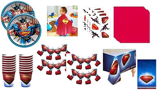 סופרמן יום הולדת ספקי צד קישוט לטובת צרור כולל הצהריים צלחות, מפיות, כוסות, שולחן כיסוי, תקרים, גלימה,