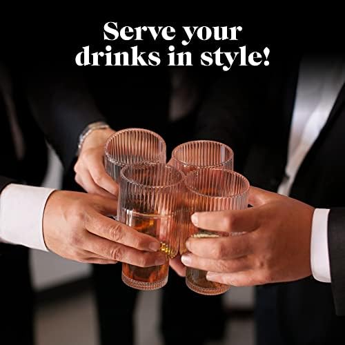 כוסות שתייה מחורצות וינטג 'ארט דקו-סט כלי זכוכית למטבח מודרני 11 עוז-כוסות ארט דקו וינטג' ייחודיות לחתונות,