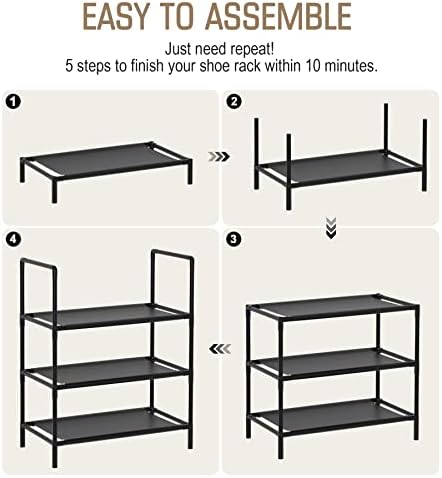 מתלה נעליים 3 שכבות, צר מתלה נעליים, 3 קומות נעל ארגונית, חסון שחור מתכת שאינו ארוג להרחבה מתלה,