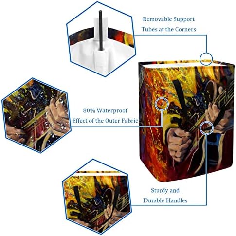 הדפס נגן גיטרה ג ' אז סל כביסה מתקפל, סלי כביסה עמידים למים 60 ליטר אחסון צעצועי כביסה לחדר שינה בחדר האמבטיה