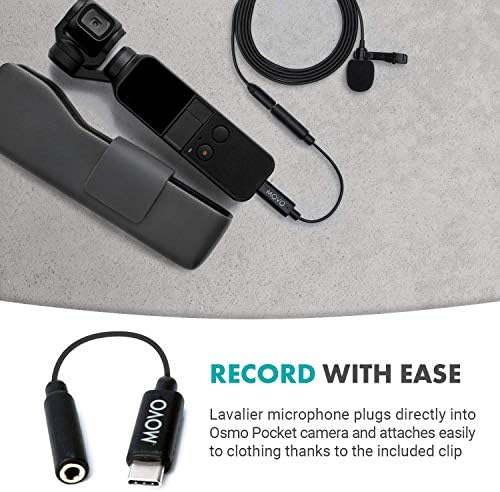 Movo Lavalier Microphone לכיס DJI Osmo, Osmo Pocket 2 - Microphone Microphone ו- Adapter Micapher Micabled