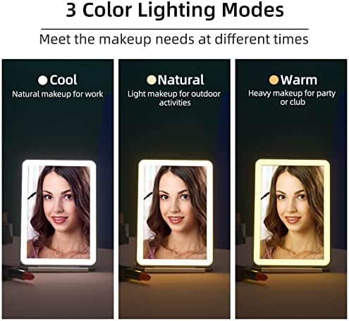 Famihomii נטענת נטענת איפור איפור מראה יהירות עם 3 צבעים תאורה, מראה איפור מוארת עם 72 נורות