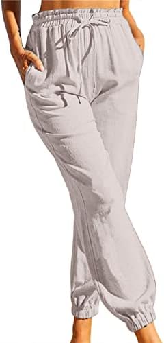 מכנסי פשתן כותנה לנשים, לבוש לרגל רחבה רופפת כושר רופף כושר קפרי קיץ מכנסי ג'וג'ר טרנדי לנשים