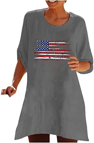 צמרות טוניקת דגל אמריקאי QCemeni לנשים 4 ביולי כוכבים פסים חולצת עצמאות יום 3/4 שרוול O-Neck חולצות