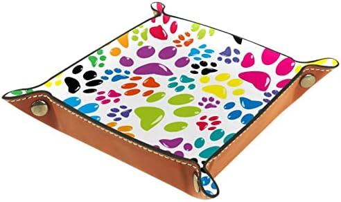 מגש שירות עור Tacameng, כפות צבעוניות חתול חיה דפוס טביעת רגל, תיבות אחסון מארגן אחסון שולחן עבודה קוביה