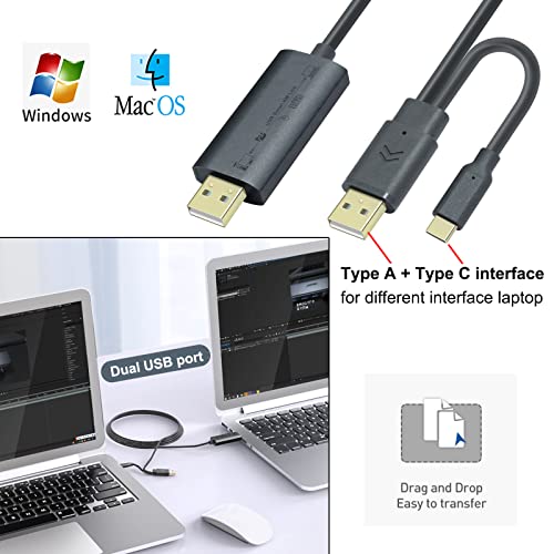 מחשב DTECH למחשב כבל USB, 6ft PC למחשב העברת נתונים העברת כבל USB-C USB-A Windows 11 10 8 7 Vista XP