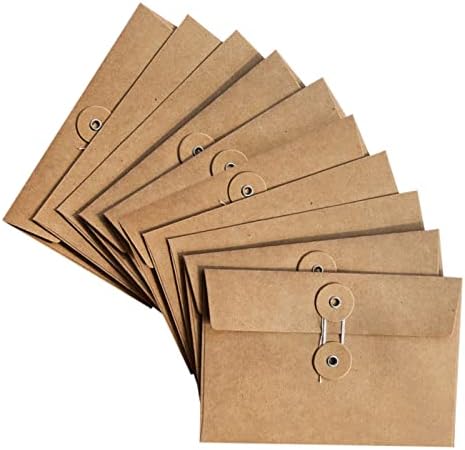 10 יחידות מעטפת נייר קראפט כיסי מעטפת וינטג ' עם סגירת כפתורים ומחרוזת להזמנת שטרות גלויות דואר,