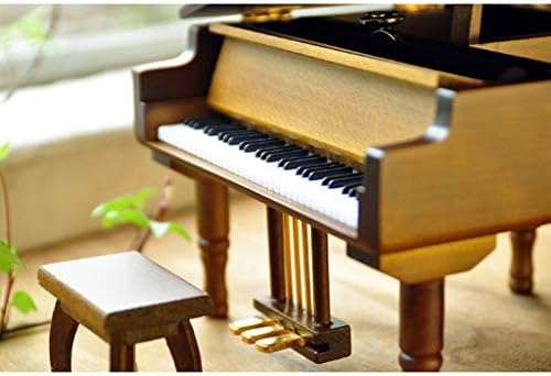 קופסת מוזיקת ​​עץ פסנתר יצירתי, שעון קופסא מוזיקה מכנית קישוט יום הולדת ליום האהבה מתנה מלודית