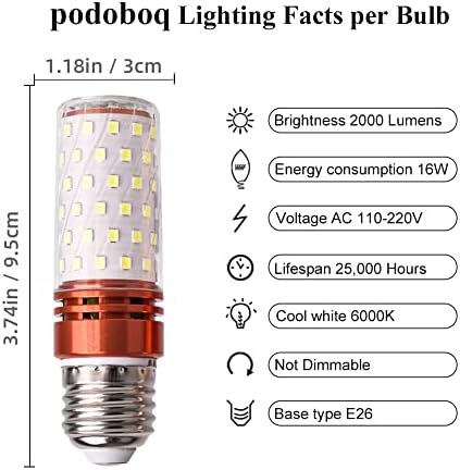 נורות תירס לד פודובוק 16 וואט נורות מסחריות גבוהות ואט, 140 וואט-160 וואט שווה ערך לנורה, אור יום לבן
