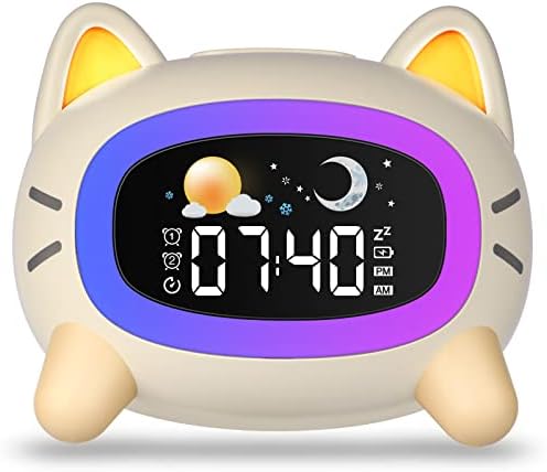 Uplayteck בסדר כדי להעיר שעון מעורר לילדים, שעון מעורר לחתולים עם מכונת אור וקול, שעון אימוני שינה