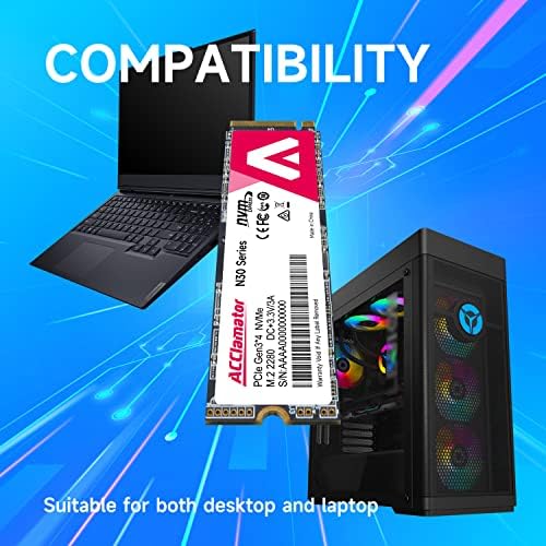 ACCLAMATOR SSD 2TB PCLE GEN3X4, NVME M.2 2280, כונן מצב מוצק פנימי, אחסון N30 למחשב, מחשבים ניידים, משחק