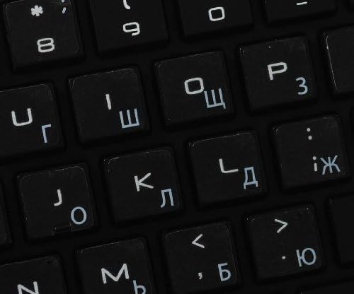 רוסית קירילית אפל מקלדת תוויות עם לבן אותיות על שקוף רקע לשולחן עבודה, מחשב נייד ומחברת