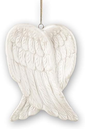 מלאך כנפי לבן פורצלן חג המולד קישוט עם זהב מחרוזת קולב, 3 1/2 אינץ, חבילה של 12