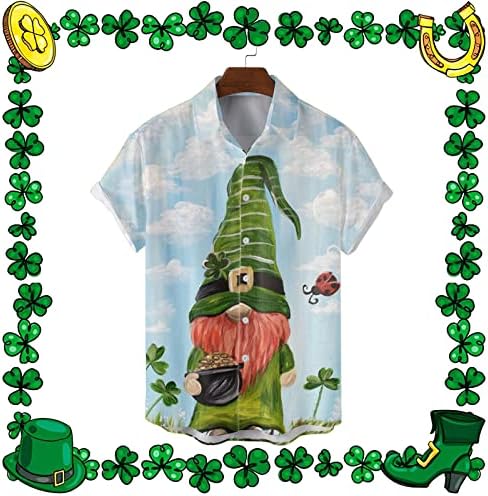 PDFBR St. Patrick's Day's Mens כפתור למטה חולצות שרוול קצר חולצות מזדמן ירוק גרפיקה מצחיקה בתוספת חולצת באולינג