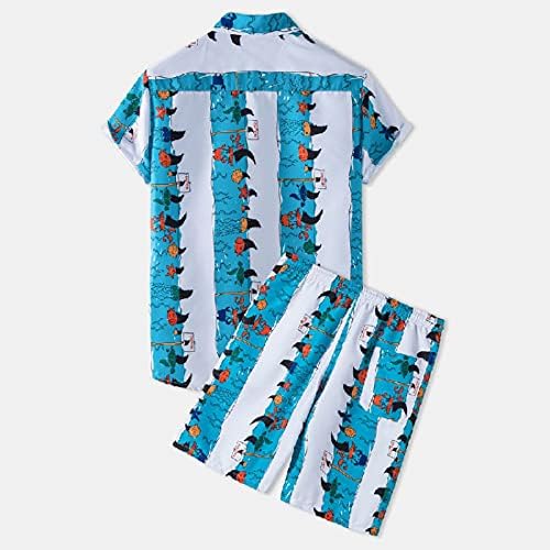 חולצת כפתור של קיץ מטה חולצות בהוואי חולצות מזדמנים ומכנסיים קצרים אימונית גברית 2 חלקים תלבושת טרופית סט