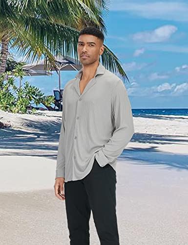 חולצות חוף לגברים של אסטוסו שרוול ארוך שרוול ארוך לחופשה קלה חוף כפתור למטה חולצות