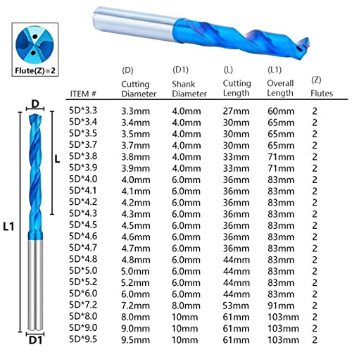 מקדח 5 ד 3.3-9.5 ממ טונגסטן פלדת קרביד מקדח כחול מצופה מקדחות עבור מתכת עבודה מכונה 1 יחידות