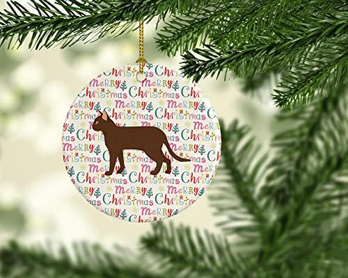 אוצרות קרוליין WDK2649CO1 SUPHALAK חתול קישוט קרמיקה לחג המולד, קישוטים לעץ חג המולד, קישוט תלוי לחג המולד, חג,