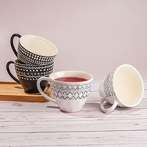 ספל קפה Taimei Teatime סט של 4, 14 גרם, כוסות תה קרמיקה שבטי בוהו; ספל לאטה וקפוצ'ינו, סט מתנות