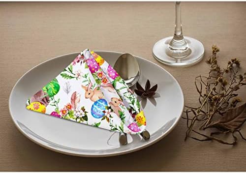 סט מפיות בד ארנב פסחא בצבעי מים של 4 ביצים רכות ופרחים בצבעי מים פוליאסטר פרחוני מפית מרובעת למסעדה משפחתית מסיבות