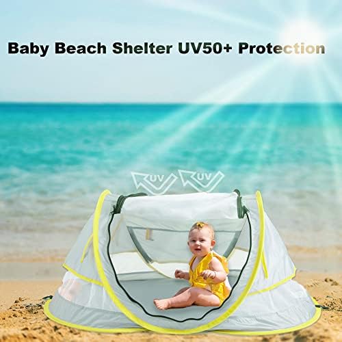אוהל חוף תינוקות, אוהל פופ -אפ של חוף תינוקות, UPF 50+ צל שמש אוהל תינוקות, אוהל לתינוקות עם רשת יתושים,