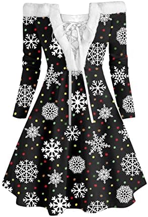 שמלת חג מולד לנשים סקסיות מחוץ לכתף תחרה למעלה V שמלת קטיפה של צוואר חג המולד גרפיקה גרפיקה רופפת שמלות נדנדה
