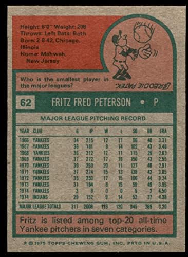 1975 Topps 62 פריץ פיטרסון קליבלנד אינדיאנים NM/MT+ אינדיאנים