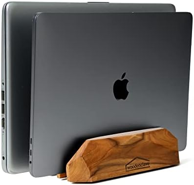 מעמד אנכי כפול מחשב נייד, עץ טבעי, מזח מתכוונן, למכשירים בעובי של עד 2 סמ, תואם לכל משטחי ה- MacBook