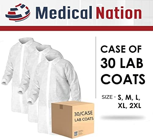 רפואי אומה חד פעמי מעבדה מעילים למבוגרים / מקרה של 30 / לבן מעבדה מעיל, עמיד, מעבדה מעיל לנשים וגברים