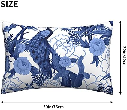 ציפורי ווזוקיה ואדמוניות בצבע כחול זריקת כרית כיסוי תבנית מופשטת בסגנון צ'ינואיזרי עם כרית כרית המותני טווס