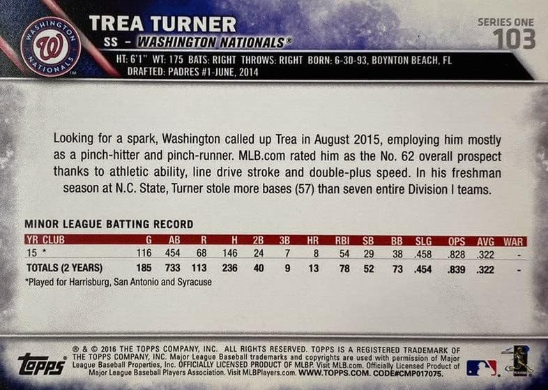 Topps 103 Trea Turner Washington National