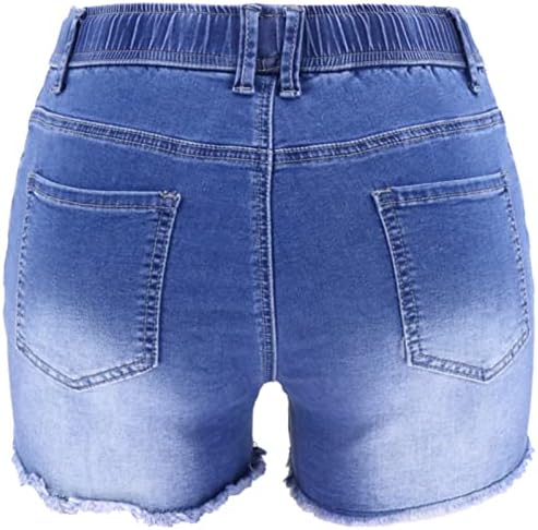 Jeke-DG לנשים אלסטי המותניים המותניים המותניים הגבוהים מכנסיים קצרים חור דק שטיפה מכנסי ג'ינס קצרים שרוך