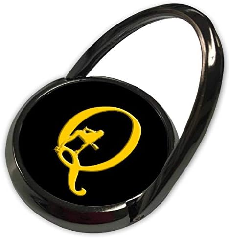 עיצוב אלכסיס של 3DROSE - מונוגרמה יופי - צהוב צהוב, צללית נקבה על שחור. מכתב מענג Q - טבעת טלפון
