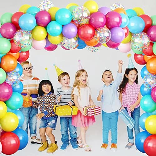 ערכת קשת גרלון בלון צבעונית 112 יחידות קישוטים למסיבות יום הולדת עם 11 בלוני לטקס קונפטי צבעוניים לילדים