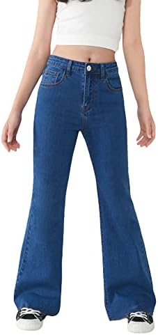 שנהה ילדה של גבוהה מותן התלקחות רגל בלוי גלם מכפלת פעמון תחתון ג 'ינס ג' ינס מכנסיים
