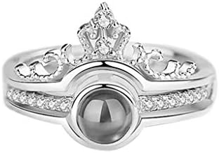 טבעות חתונה של נשים אופנה 100 שפות אני אוהב אותך טבעת יהלום מדומה 2 IN1 נשים טבעת אירוסין תכשיטים