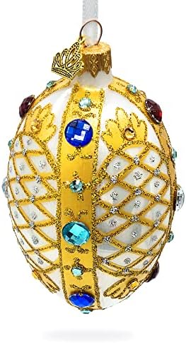 תכשיטים צבעוניים על קישוט ביצה זכוכית לבנה 4 אינץ '