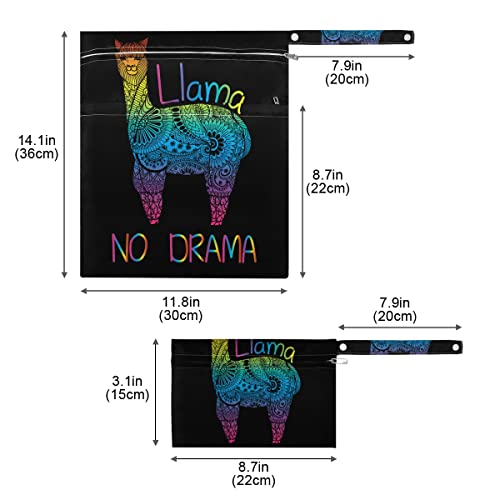 צבע קשת LLAMA אין דרמה שקית יבש רטובה חיתול לשימוש חוזר תיק רטוב לבגדי ים מארגן יבש רטוב אטום למים עם שני כיסי