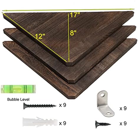מדפי קיר פינת איימי DCEOM סט של 3, מדפים צפים של פינת עץ כפרי, תצוגת אחסון הרכבה על קיר לאביזרי טלוויזיה, צג תינוקות,