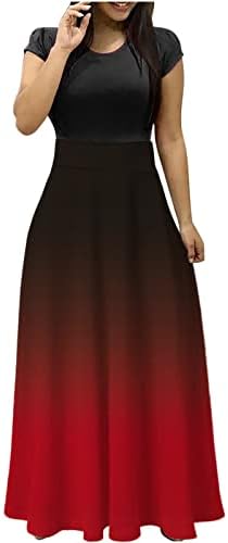 שמלות קיץ לנשים 2023 טרנדי ארוך מזדמן רופף פרחוני הדפסת שרוול קצר שמלה עגול צוואר בוהו זורם ארוך