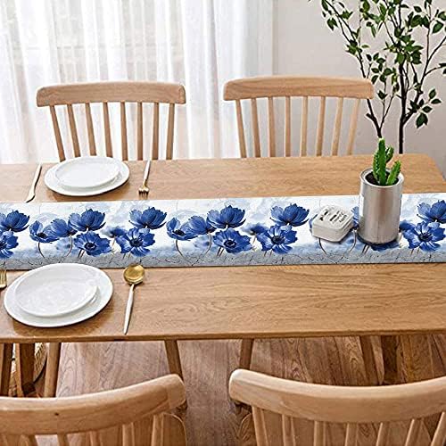 Bisead 13x108 אינץ 'חיל הים הכחול שולחן פרחים רץ פרח כחול ורד אדמונית דיו רץ שולחן לבן למסיבה
