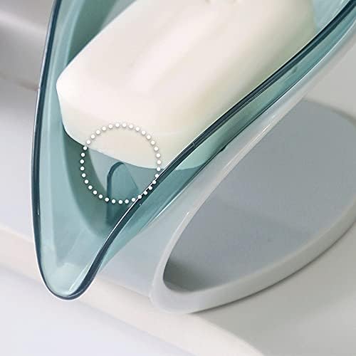מגש סבון Lakikafzh 1 PC צלחת סבון מפלסטיק בצורת עלה עם מחזיק סבון, משמש לחדר אמבטיה ומטבח מחזיק סבון。 （（כחול）