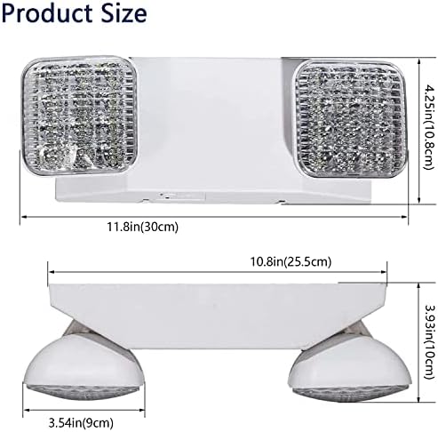 נורית חירום LED עם גיבוי סוללה, שני ראשי LED מתכווננים מתקן תאורת חירום, אור חירום מסחרי, 120-277V AC, UL רשום