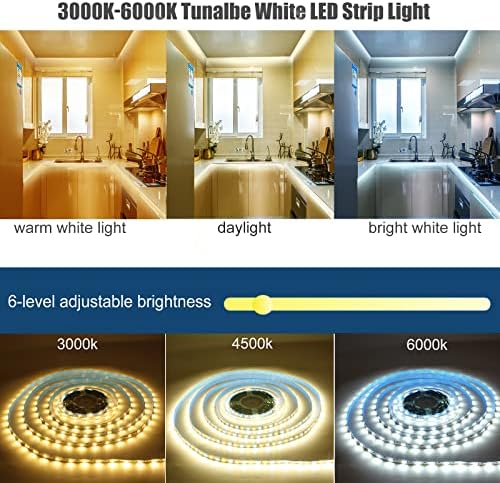 Auplf אורות רצועת LED לבנים 32.8ft, 3000K-6000K רצועת LED רצועת LED אורות לבנים לחדר שינה עם RF מרחוק,