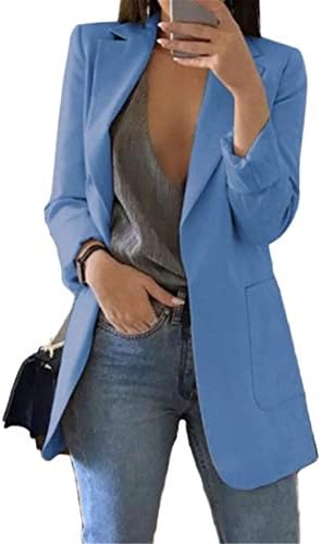 נשים של עבודה מזדמן משרד פתוח קדמי בלייזר מעיל קרדיגן מוצק צבע עם כיסים להאריך ימים יותר