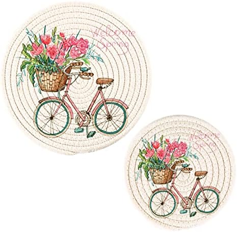 צבעונים פרחים של טריבטי אופניים למנות חמות מחזיקי סיר סט של 2 חתיכות רפידות חמות לשלושים עמידים