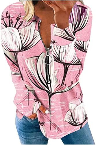 חולצות אימון של שרוול ארוך של נוקמופו לנשים אופנת נשים אביב רופפת רוכסן רוכסן צוואר דפיס רוכסן שרוול ארוך