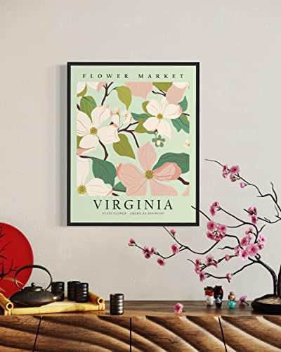 הדפס אמנות של שוק פרחי וירג'יניה, אמנות קיר פרחי כלב אמריקאית, עיצוב יצירות אמנות פרחוניות לחדר שינה, מטבח, חדר
