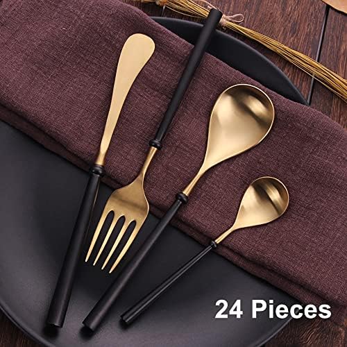 24 חתיכות זהב סכום סט נירוסטה כלי שולחן סכין מזלג כפית סט שחור כלי אוכל כלי מטבח