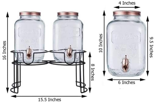 סט Efavormart של 2 מתקן משקאות זכוכית עם מכסה מתכת של Spigot ומעמד שחור אחד - 2 ליטר, מילוי קל בפה